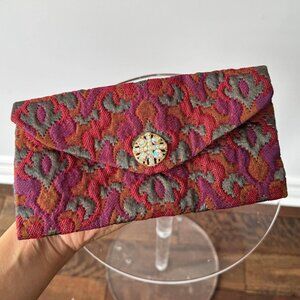 60s vintage colorful woven brocade fabric envelope pouch wallet clutch gift
